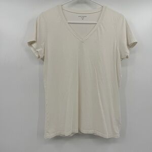 Mott Bow Top Women Large White V Neck Tee Short Sleeve Minimalist Soft Knit